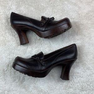 LEI y2k chunky heeled loafers in chocolate brown, 9.5